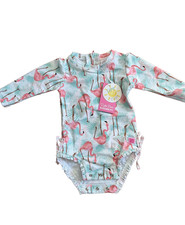 NWT Rufflebutts Flamingo Long Sleeve Sun Protect Rash Guard swimsuit 12-18 month