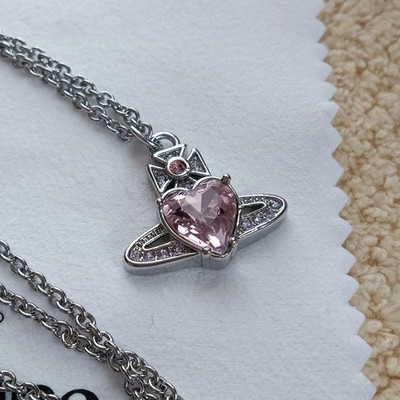 Vivienne Westwood Necklace ARIELLA Heart Silver Pink w/Pouch NO