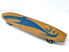 Vtg Nash Blue Aqua SHARK Sidewalk Surfboards Wood Skateboard Metal Wheels VIDEO