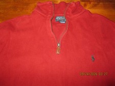 Men's POLO Ralph Lauren Large Quarter Zip RED Sweater BLACK Pony 100 Cotton