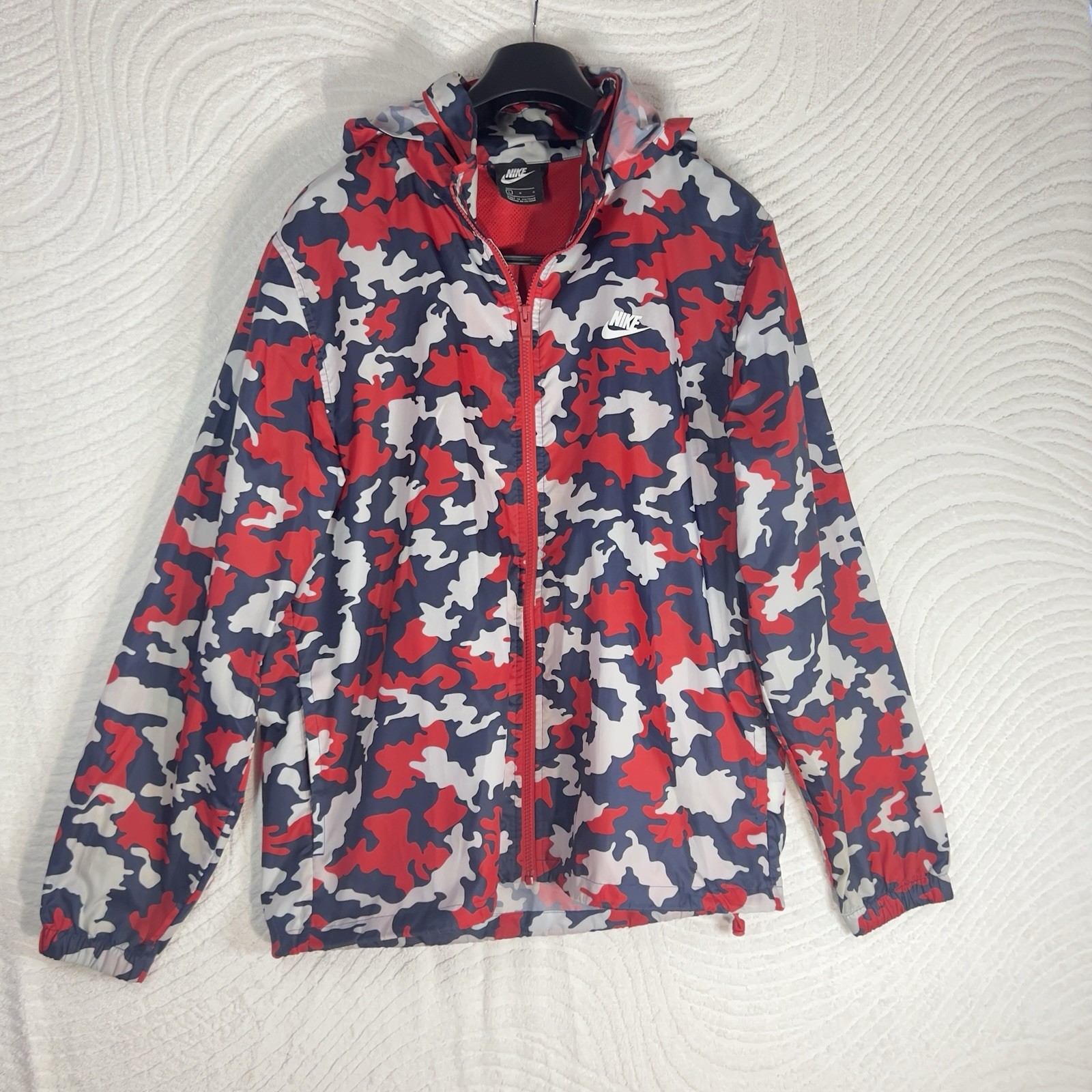 Nike Men's L Hooded Full-Zip Windbreaker Jacket Camo Red Blue White