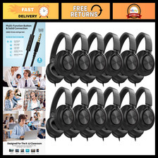 Wired Headphones 12-Pack for Kids  Students, Adjustable Over-Ear Headsets with