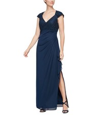 Alex Evenings Womens Lace-Bodice Gown Dress