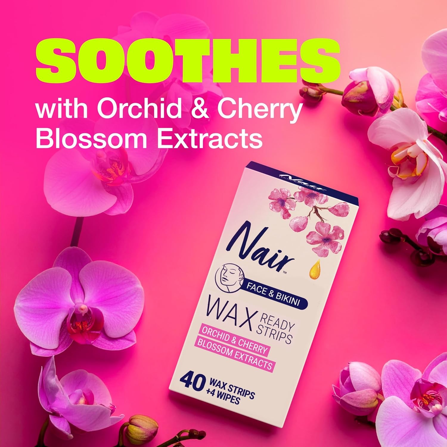 Nair Hair Remover Wax Ready Strips, Face and Bikini Hair Removal Wax Strips,40