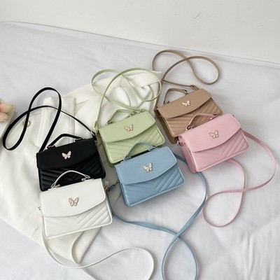 Solid Color PU Leather Patchwork Bow Design Flap One Shoulder Crossbody Square B