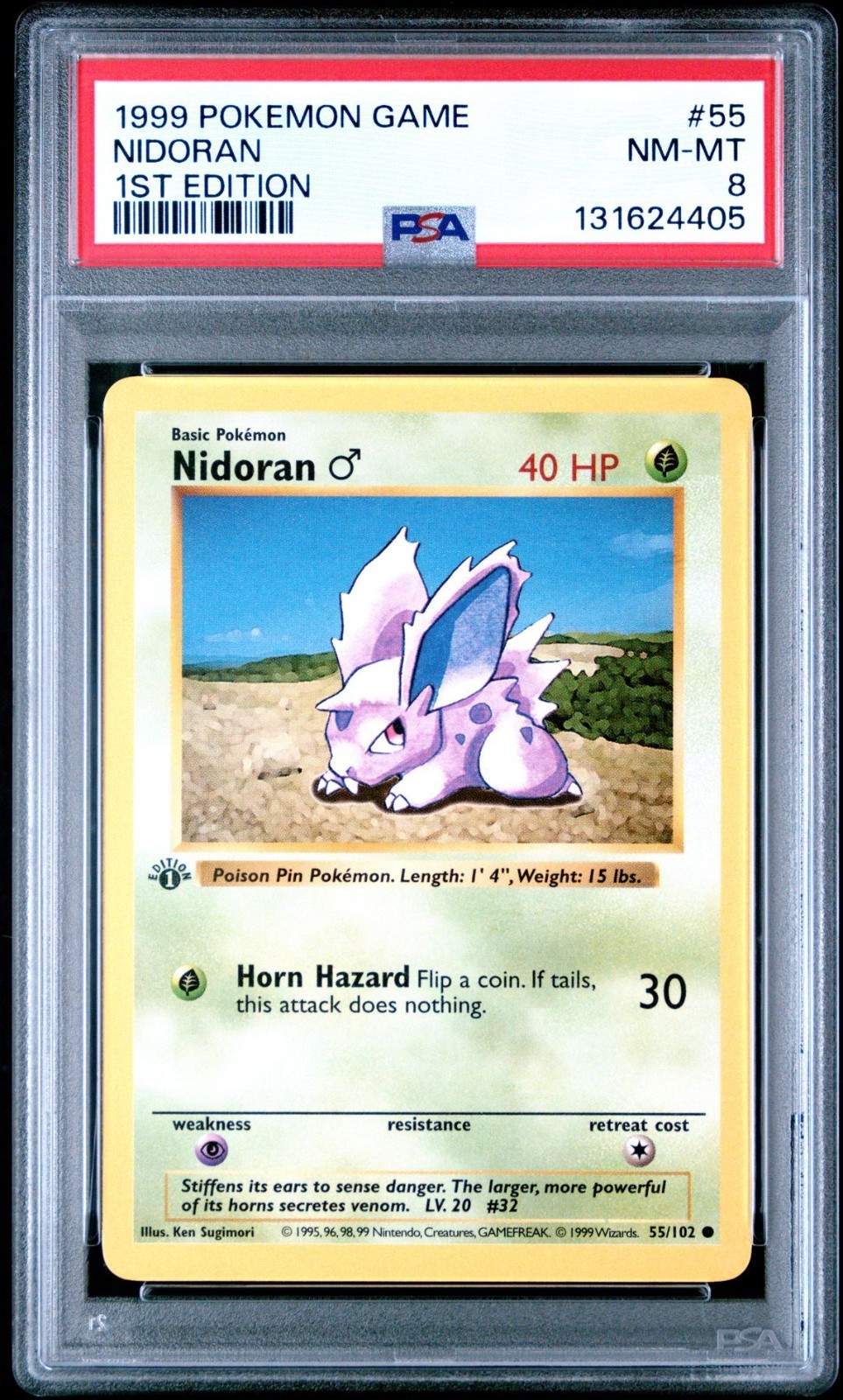 Base Set 1st Edition NIDORAN #55/102 PSA 8 1999 Pokemon Card Game