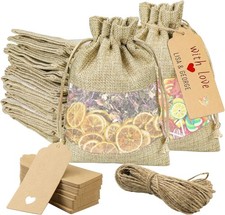 20 PCS 6x9 Inch Linen Burlap Sheer Drawstring Bags Gift Tags Wedding Party