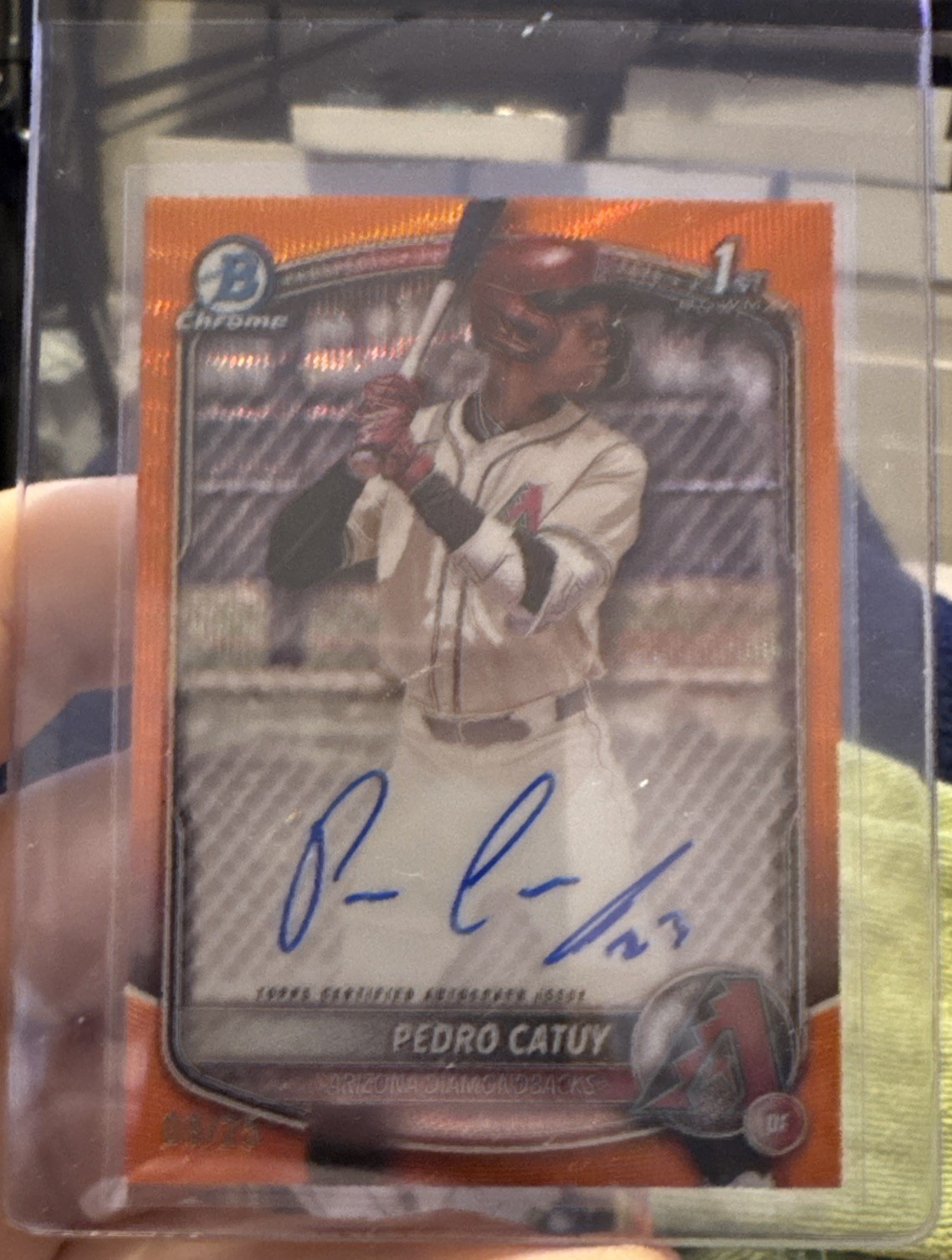 2025 Bowman Chrome Pedro Catuy Auto Orange Wave Refractor 08/25 1st Prospect