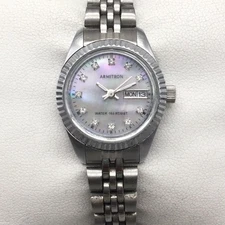 Armitron Watch Womens Day Date Mother of Pearl Dial Silver Tone New Battery 7"