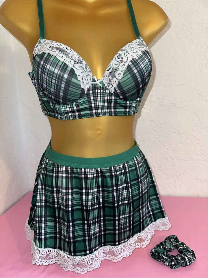 Disfraz de Halloween a Cuadros Verde para Niña Escolar 34B Sujetador Top Mini Falda Talla Pequeña Foto 2 de 4