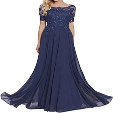 Elegant Blue Mother of The Bride Dresses Lace Guest for Women Long