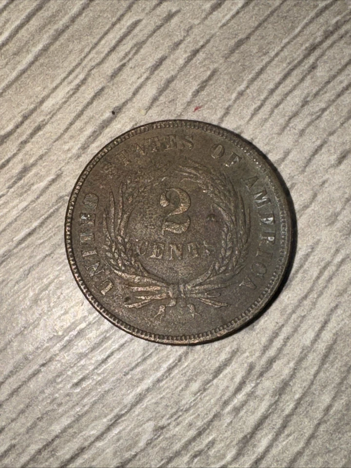 United States 1867 Two Cent Piece 2C Ungraded Circulated US Copper Coin USA JD - Image 2 of 4