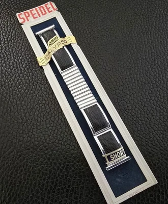 RARE N.O.S. Speidel Calypso '50s 19mm SHORT White GF/Black Leather Watch Band - Photo 1/4
