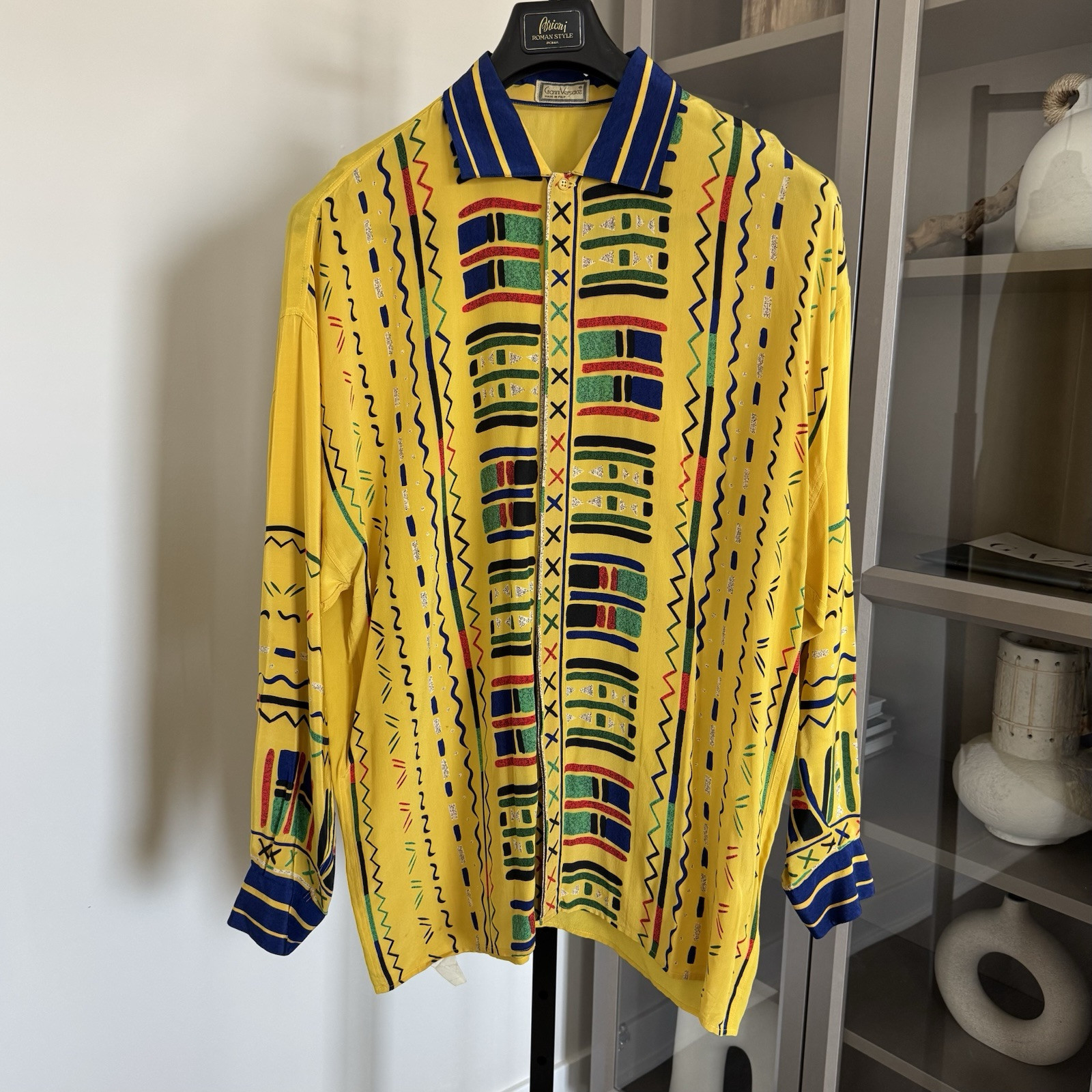 Gianni Versace Silk Yellow Multicolor Native African Print Long