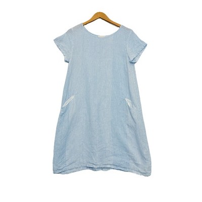 CP Shades 100% Linen Dress Small Cap Sleeve Mini Striped Boho Summer Resort