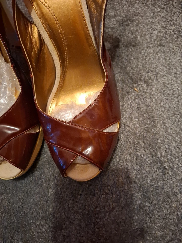 Topshop Burgundy Criss Cross Peep Toe Strappy Sandals Shoes Size 6 Aso Amy... - Image 4 of 4