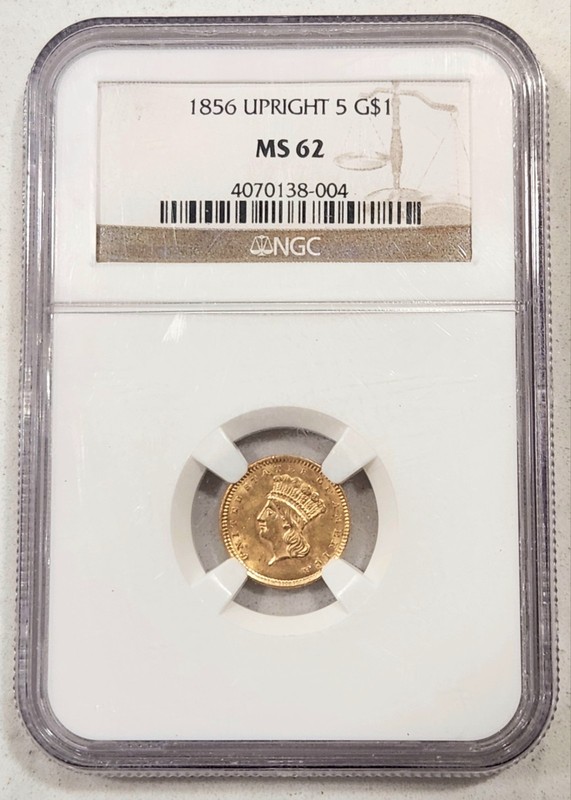 1856 Gold Dollar $1 Upright 5 Type 3 - NGC MS62 Better Date Scarce