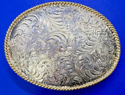 Western Flower Swirl Design ADM Two Tone Vintage Belt Buckle With Rope Border