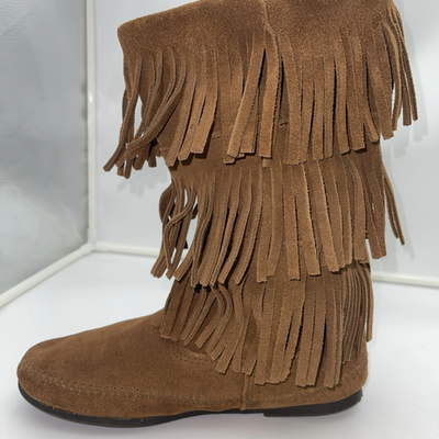 Minnetonka Classic Fringed Boot, Stivali Mocassini Unisex – Bambini, Marrone (Brown), 16.5 EU