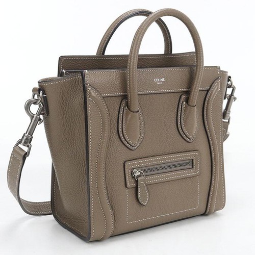CELINE Luggage Nano Shopper Handbag Calfskin Brown Women #BHB1069