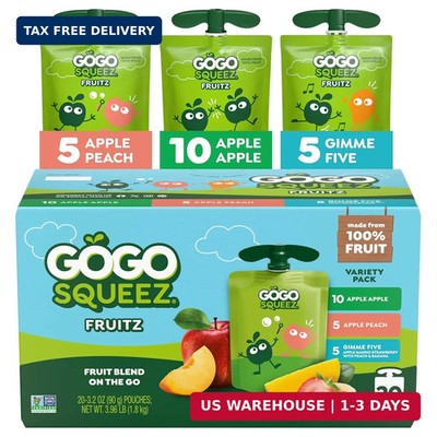 GoGo squeeZ No Sugar Added Applesauce and Fruit Puree Variety Pack, Apple, Peach