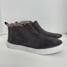 TOMS Sneaker Bryce High Top Slip-On Bootie Suede Leather Fur Trim Comfort Grey