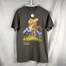 Vintage Single Stitch T Shirt Medium Black USA Made Cowboy Deadstock Deadwood SD