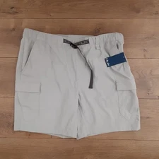 HUK Men's XL Light Grey Creekbed 7" Performance Fishing Cargo Shorts New