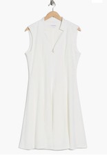 Calvin Klein A-Line Sleeveless Dress Hidden Zip Logo Charm Notch Neck White 10