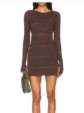 Free People Textured Brown Long Sleeve Dress