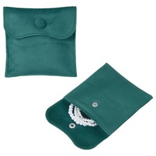 2Pcs Velvet Jewelry Pouches with Snap Button 4 x 4 in Storage Bags, Dark Green