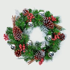 Artificial Christmas Wreath Silver Dressed Premier Door Decoration Baubles 40cm