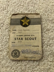 Used 1965 Star Scout Rank Boy Scout Card