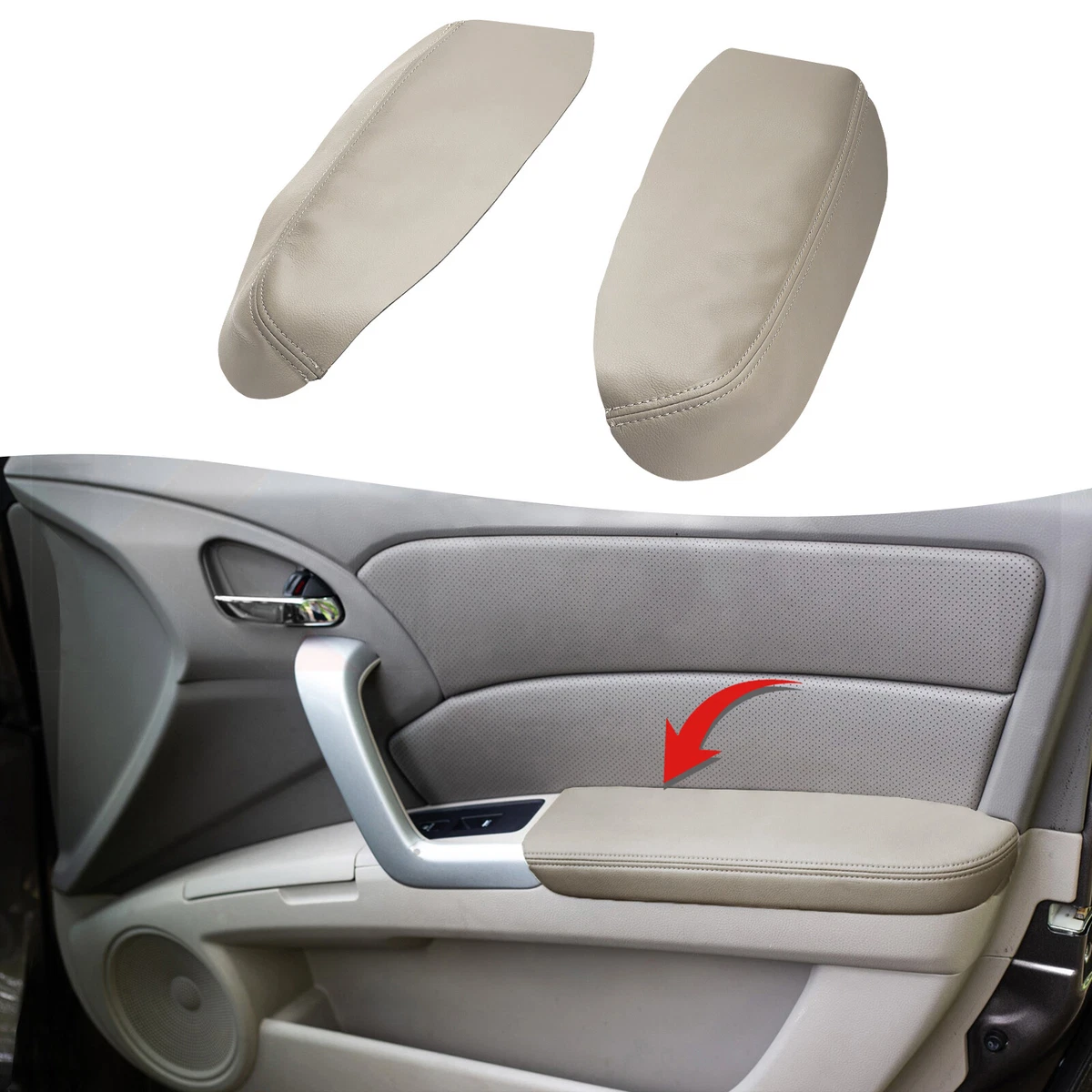 Beige PU Leather Door Panel Armrest Inserts For 2007-2012 Acura RDX – Front Left & Right