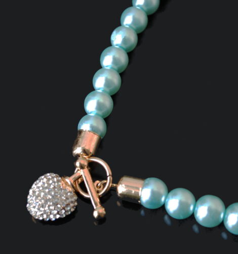 Perlenkette Herz Strass Paris Kette Halskette Anhänger Kristall Perlen Glas - Bild 18 von 35