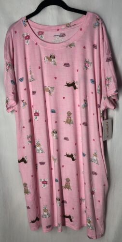 New Joyspun Sleepshirt Size 2X 3X Plus Woman’s Pink Dogs Short Sleeve Pockets