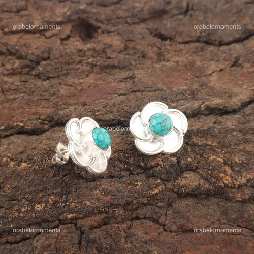 Faceted Blue Turquoise Stone Bezel Drop Dangle Mothers Gift Earrings 925 Silver - Picture 5 of 8