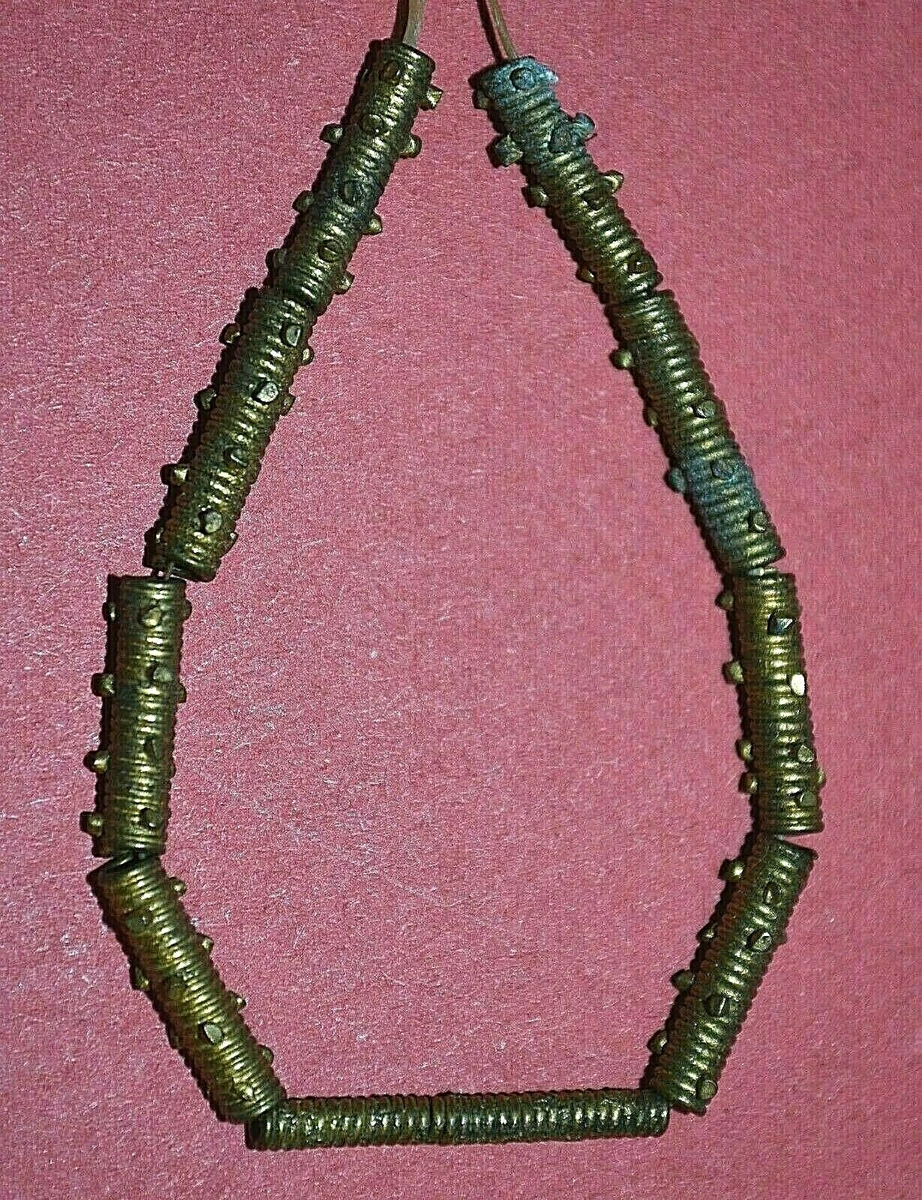 Antique Yoruba Tribal Handmade Brass Cylinder Metal Beads Nigeria African Trade