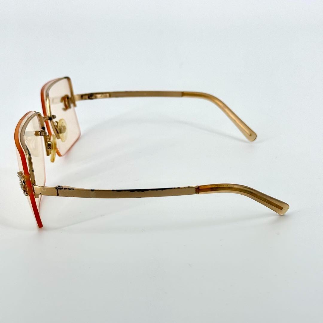 CHANEL 4092-B Rimless Sunglasses Gold Frame Brown Lens Coco