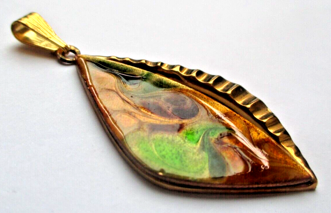 Broche Pendentif Fleur En émaux - Bijou Vintage Unique, Vert - Très Bon état