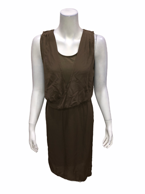 H by Halston Jet Set Jersey Dress with Draped Chiffon Overlay Earth Green  Size 0 | eBay