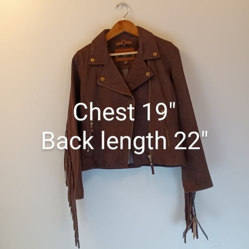 NWT FRYE Lamb Suede Leather Fringe Biker Western Moto Jacket Brown Sz Medium - Picture 10 of 13