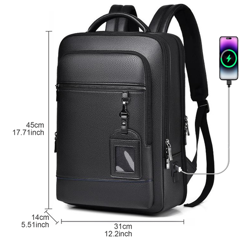 US Business Mens Genuine Leather School Backpack Laptop Travel Waterproof Bag AS - Picture 17 of 44