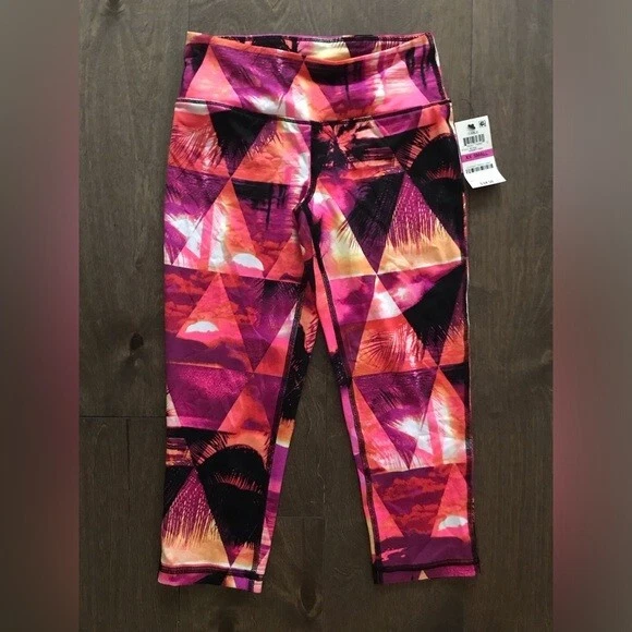 Material Niña Mujer Atlético Puesta de Sol Geo Estampado Leggings, Talla XXS Foto 2 de 4