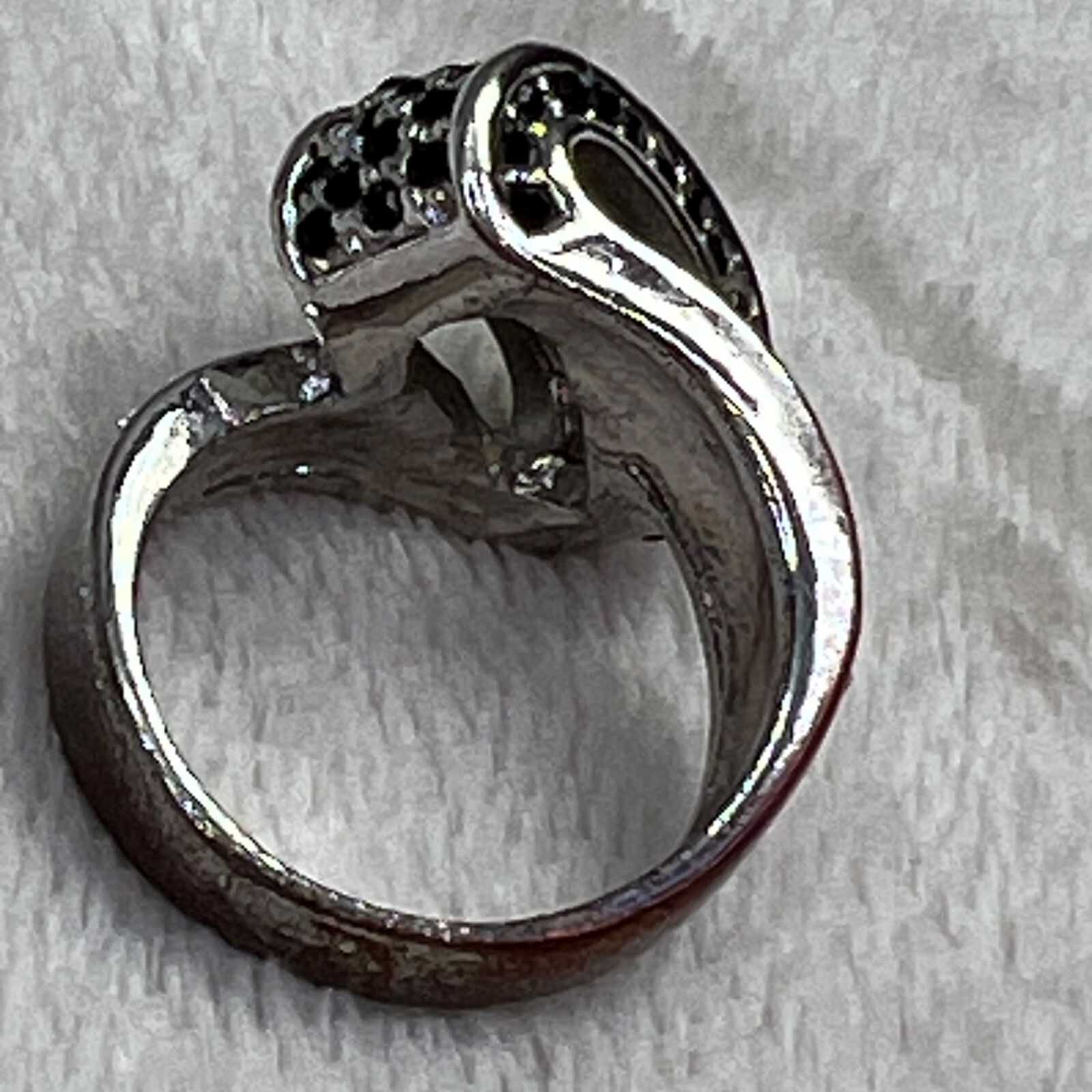 Silver Tone Rhinestone Statement Ring Black Clear… - image 4