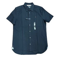 Tommy Hilfiger Men's Regular Fit Stretch Cotton Oxford Navy Short Sleeve Shirt