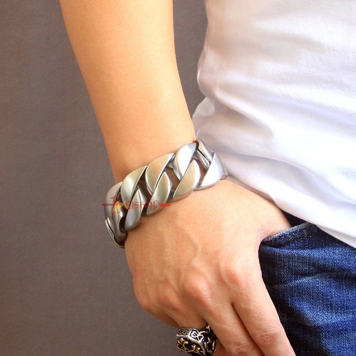 31mm Heavy Cuban Chain Link Necklace Stainless Steel Mens Bracelet Brushed Matte - Picture 14 of 15