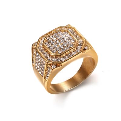 Abschluss Hip Hop Diamant - 18K vergoldeter Titan Ring mit Zirkonen