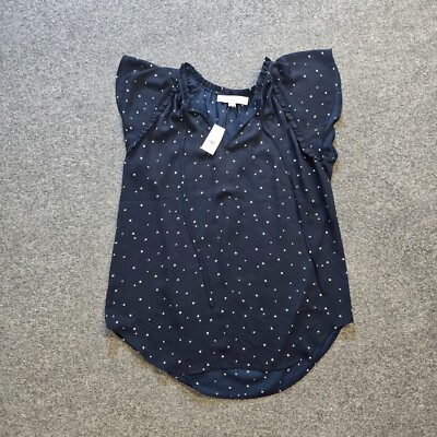 Loft Top Womens Size Small Blue White Stars Short Flutter Sleeve Whimsy Casual