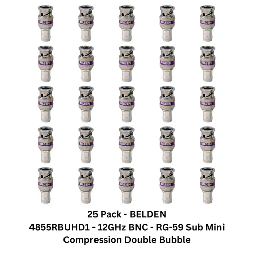 25 Pack BELDEN 4855RBUHD1 RG-59 Sub Mini 12GHz 4k BNC Compression Double Bubble